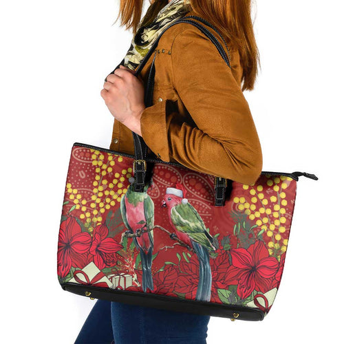 Merry Chrissie Australia King Parrots Leather Tote Bag Aboriginal Art - Aussie Hoodie