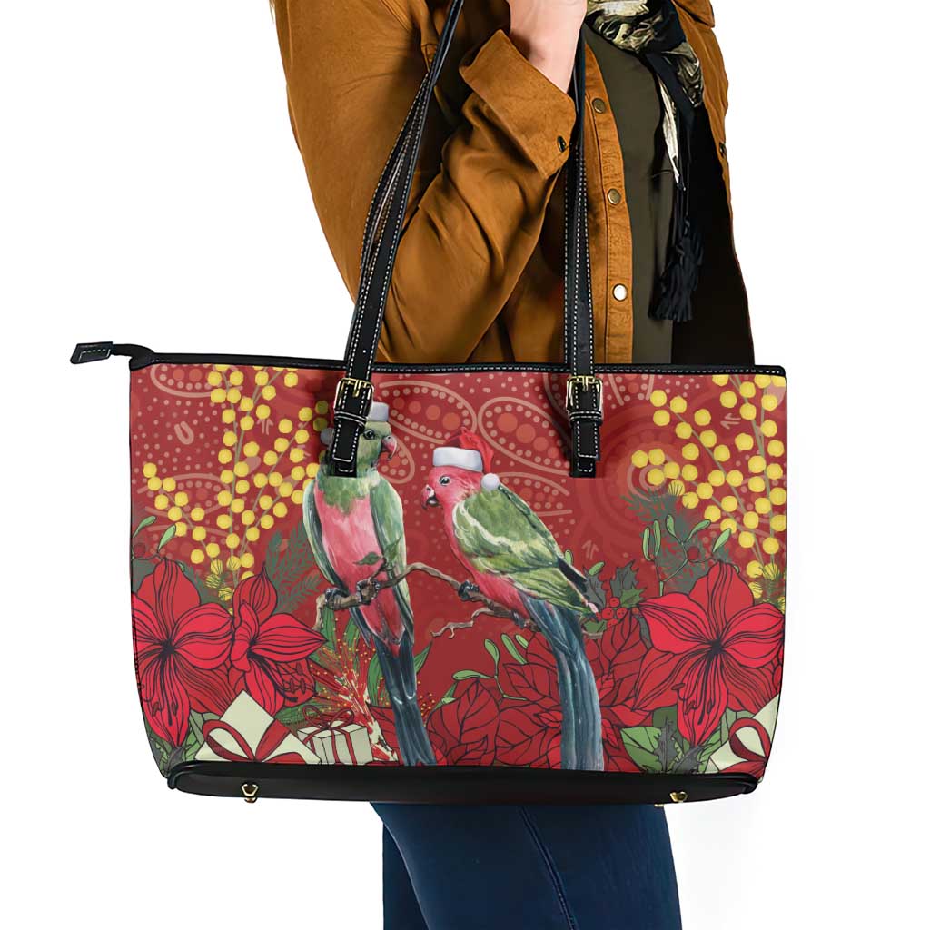 Merry Chrissie Australia King Parrots Leather Tote Bag Aboriginal Art - Aussie Hoodie