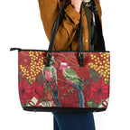 Merry Chrissie Australia King Parrots Leather Tote Bag Aboriginal Art - Aussie Hoodie