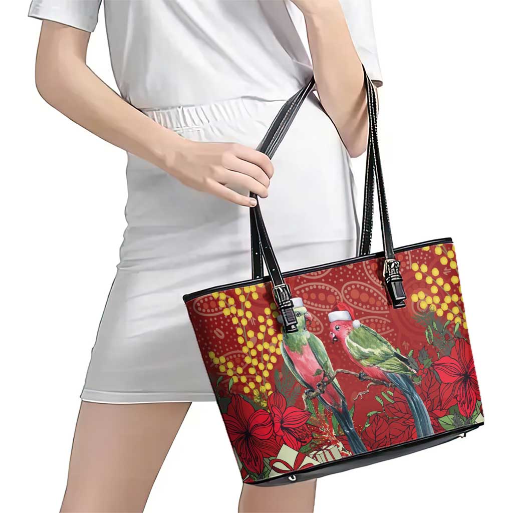 Merry Chrissie Australia King Parrots Leather Tote Bag Aboriginal Art - Aussie Hoodie