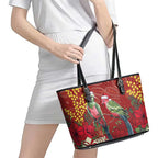 Merry Chrissie Australia King Parrots Leather Tote Bag Aboriginal Art - Aussie Hoodie