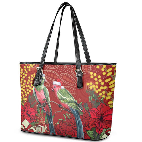 Merry Chrissie Australia King Parrots Leather Tote Bag Aboriginal Art - Aussie Hoodie