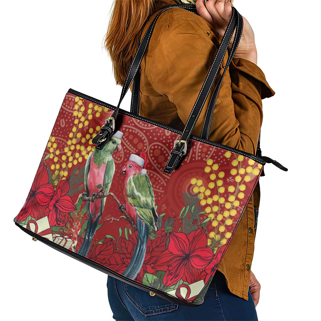 Merry Chrissie Australia King Parrots Leather Tote Bag Aboriginal Art - Aussie Hoodie
