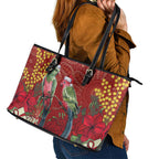 Merry Chrissie Australia King Parrots Leather Tote Bag Aboriginal Art - Aussie Hoodie
