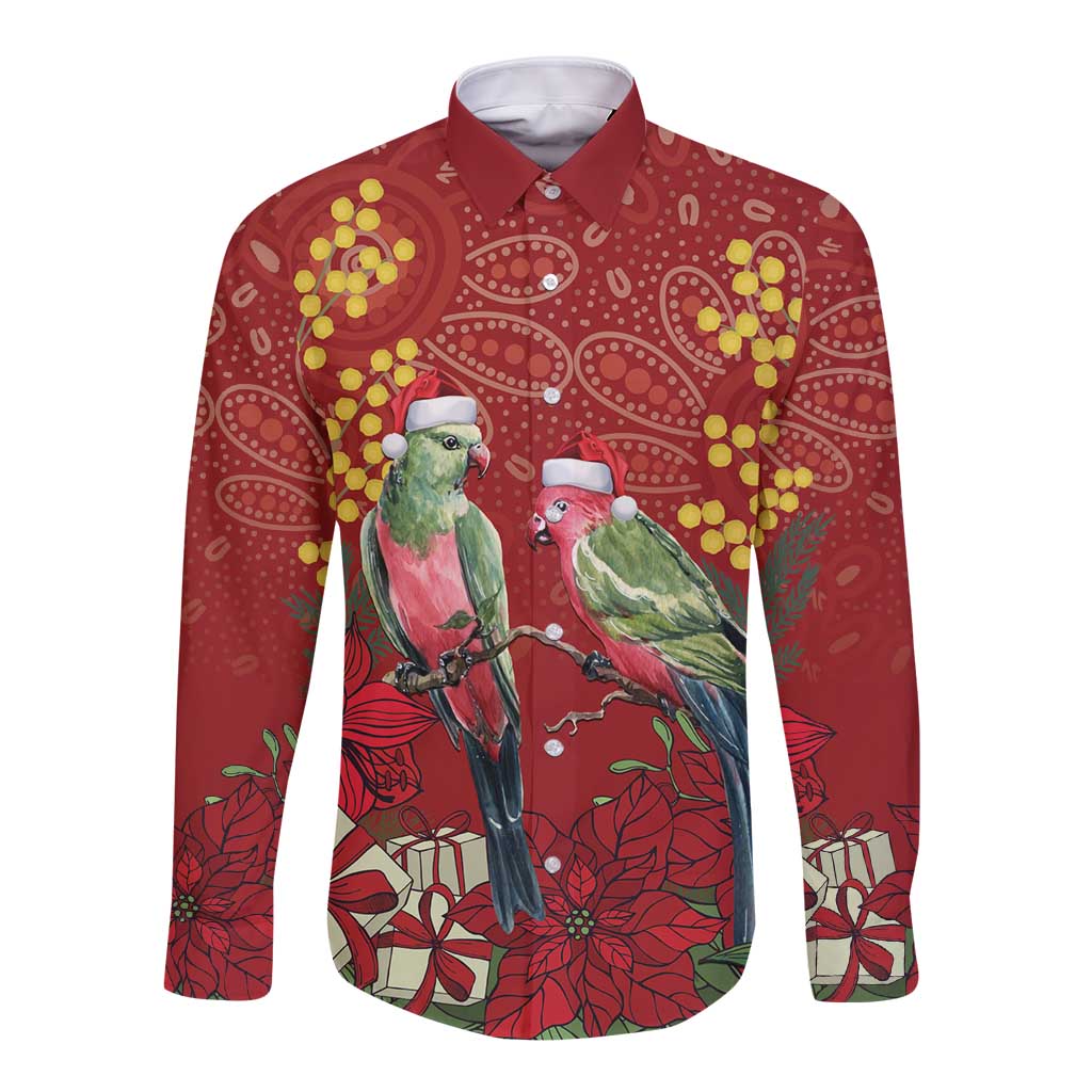 Merry Chrissie Australia King Parrots Long Sleeve Button Shirt Aboriginal Art - Aussie Hoodie