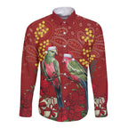 Merry Chrissie Australia King Parrots Long Sleeve Button Shirt Aboriginal Art - Aussie Hoodie