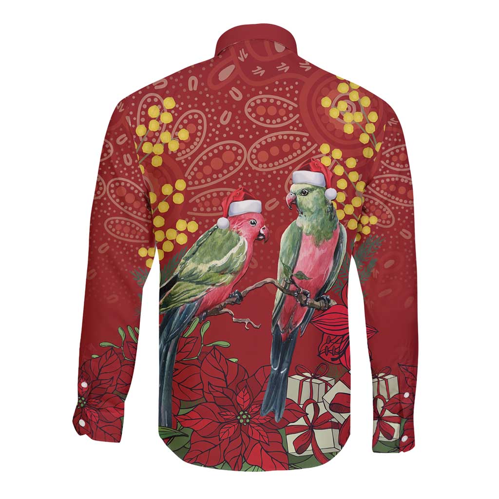 Merry Chrissie Australia King Parrots Long Sleeve Button Shirt Aboriginal Art - Aussie Hoodie