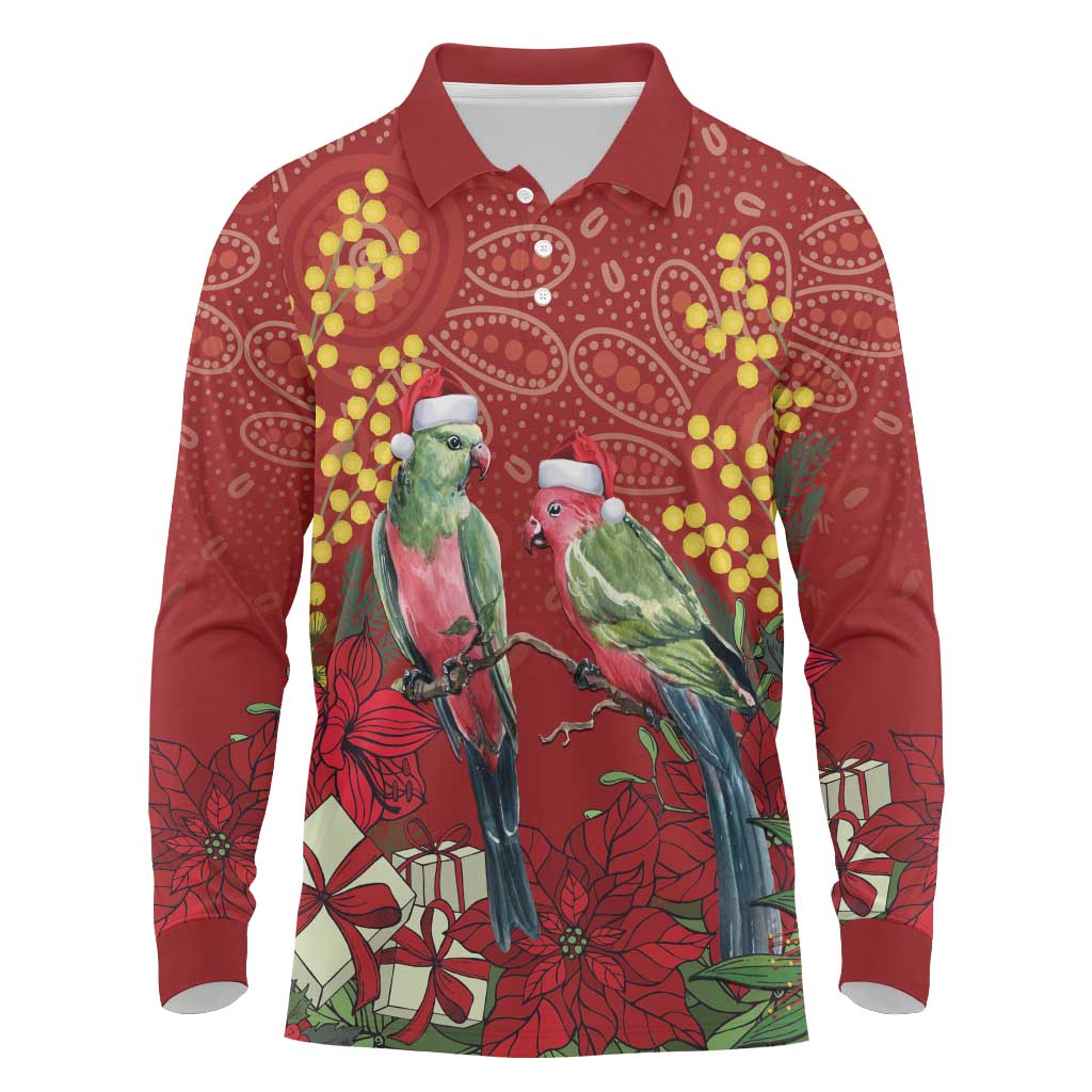 Merry Chrissie Australia King Parrots Long Sleeve Polo Shirt Aboriginal Art - Aussie Hoodie