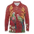 Merry Chrissie Australia King Parrots Long Sleeve Polo Shirt Aboriginal Art - Aussie Hoodie
