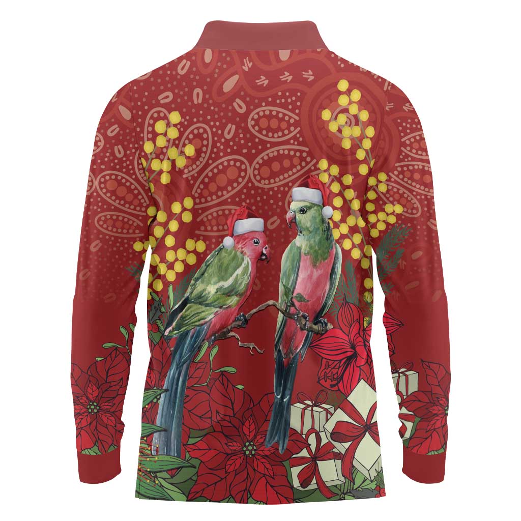 Merry Chrissie Australia King Parrots Long Sleeve Polo Shirt Aboriginal Art - Aussie Hoodie