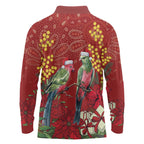 Merry Chrissie Australia King Parrots Long Sleeve Polo Shirt Aboriginal Art - Aussie Hoodie
