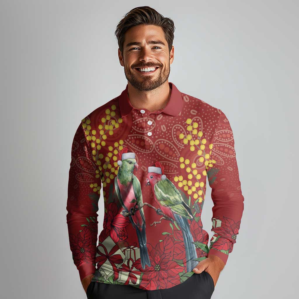 Merry Chrissie Australia King Parrots Long Sleeve Polo Shirt Aboriginal Art - Aussie Hoodie