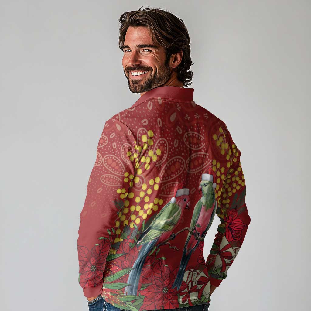 Merry Chrissie Australia King Parrots Long Sleeve Polo Shirt Aboriginal Art - Aussie Hoodie