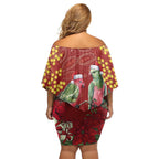 Merry Chrissie Australia King Parrots Off Shoulder Short Dress Aboriginal Art - Aussie Hoodie