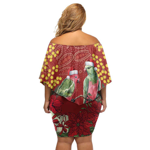 Merry Chrissie Australia King Parrots Off Shoulder Short Dress Aboriginal Art - Aussie Hoodie