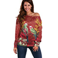 Merry Chrissie Australia King Parrots Off Shoulder Sweater Aboriginal Art - Aussie Hoodie
