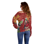 Merry Chrissie Australia King Parrots Off Shoulder Sweater Aboriginal Art - Aussie Hoodie