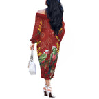 Merry Chrissie Australia King Parrots Off The Shoulder Long Sleeve Dress Aboriginal Art - Aussie Hoodie