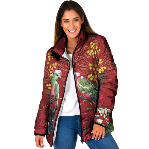 Merry Chrissie Australia King Parrots Padded Jacket Aboriginal Art - Aussie Hoodie