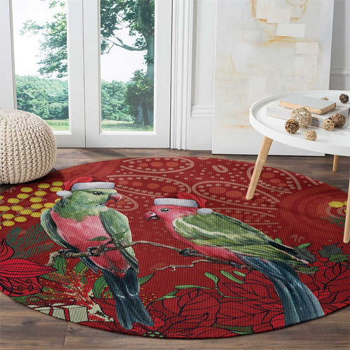 Merry Chrissie Australia King Parrots Round Carpet Aboriginal Art - Aussie Hoodie