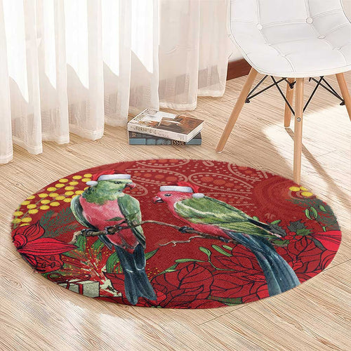 Merry Chrissie Australia King Parrots Round Carpet Aboriginal Art - Aussie Hoodie