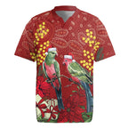 Merry Chrissie Australia King Parrots Rugby Jersey Aboriginal Art - Aussie Hoodie