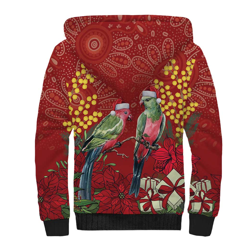 Merry Chrissie Australia King Parrots Sherpa Hoodie Aboriginal Art - Aussie Hoodie