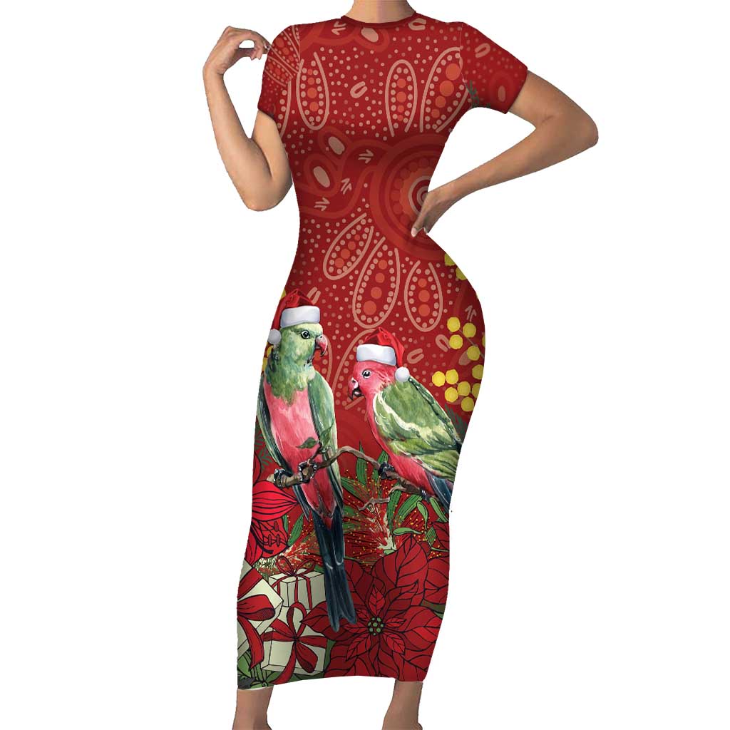 Merry Chrissie Australia King Parrots Short Sleeve Bodycon Dress Aboriginal Art - Aussie Hoodie