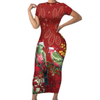 Merry Chrissie Australia King Parrots Short Sleeve Bodycon Dress Aboriginal Art - Aussie Hoodie