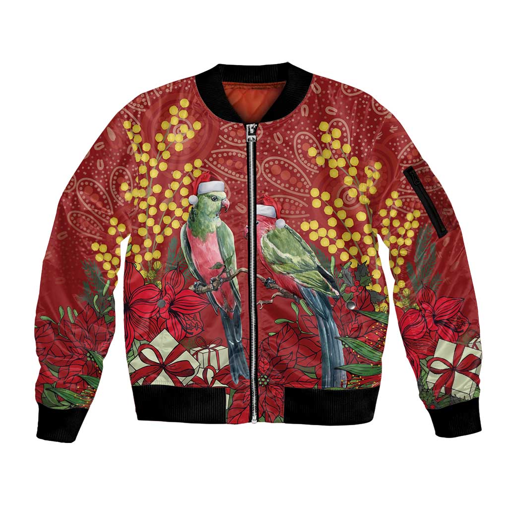 Merry Chrissie Australia King Parrots Sleeve Zip Bomber Jacket Aboriginal Art - Aussie Hoodie