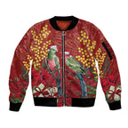 Merry Chrissie Australia King Parrots Sleeve Zip Bomber Jacket Aboriginal Art - Aussie Hoodie