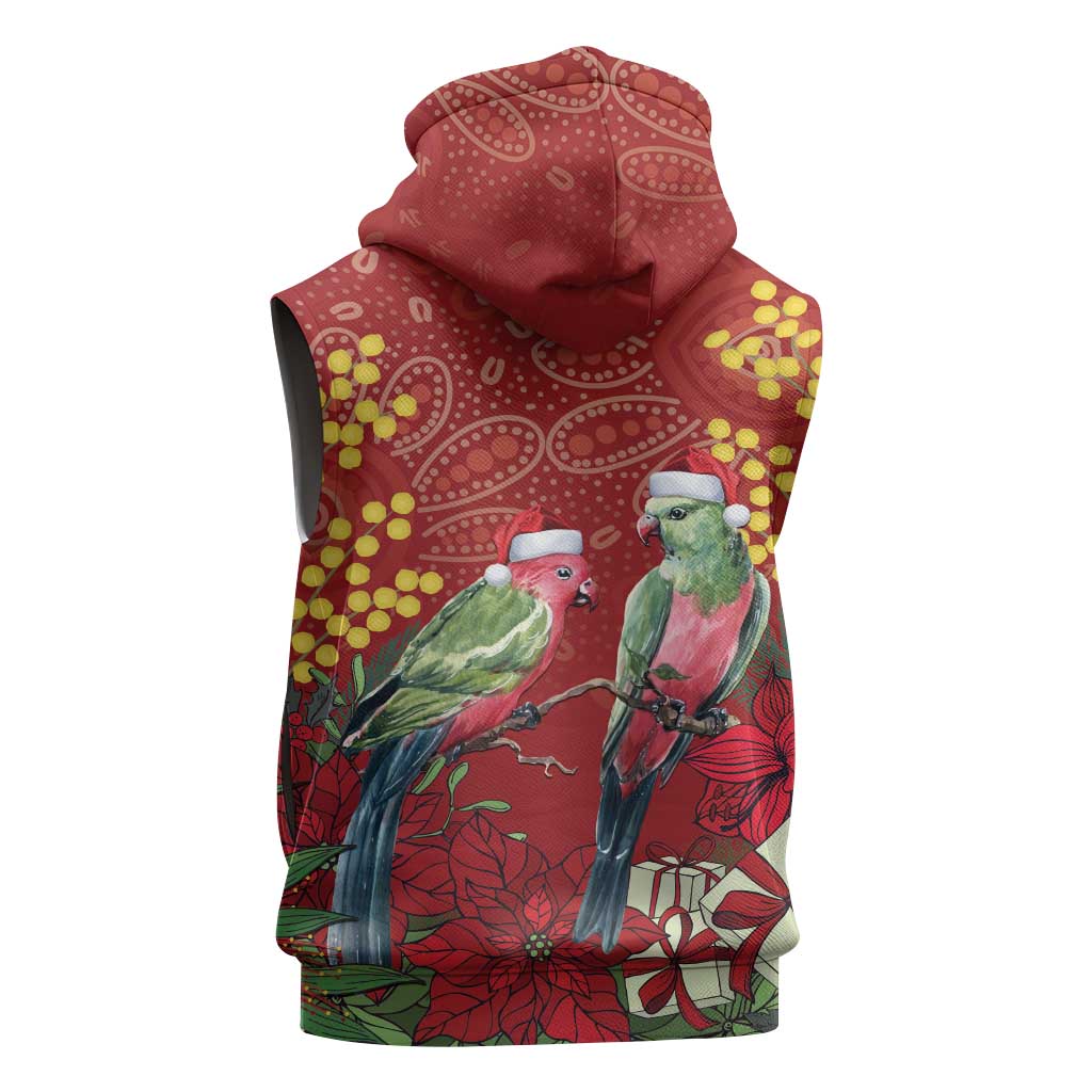 Merry Chrissie Australia King Parrots Sleeveless Hoodie Aboriginal Art - Aussie Hoodie