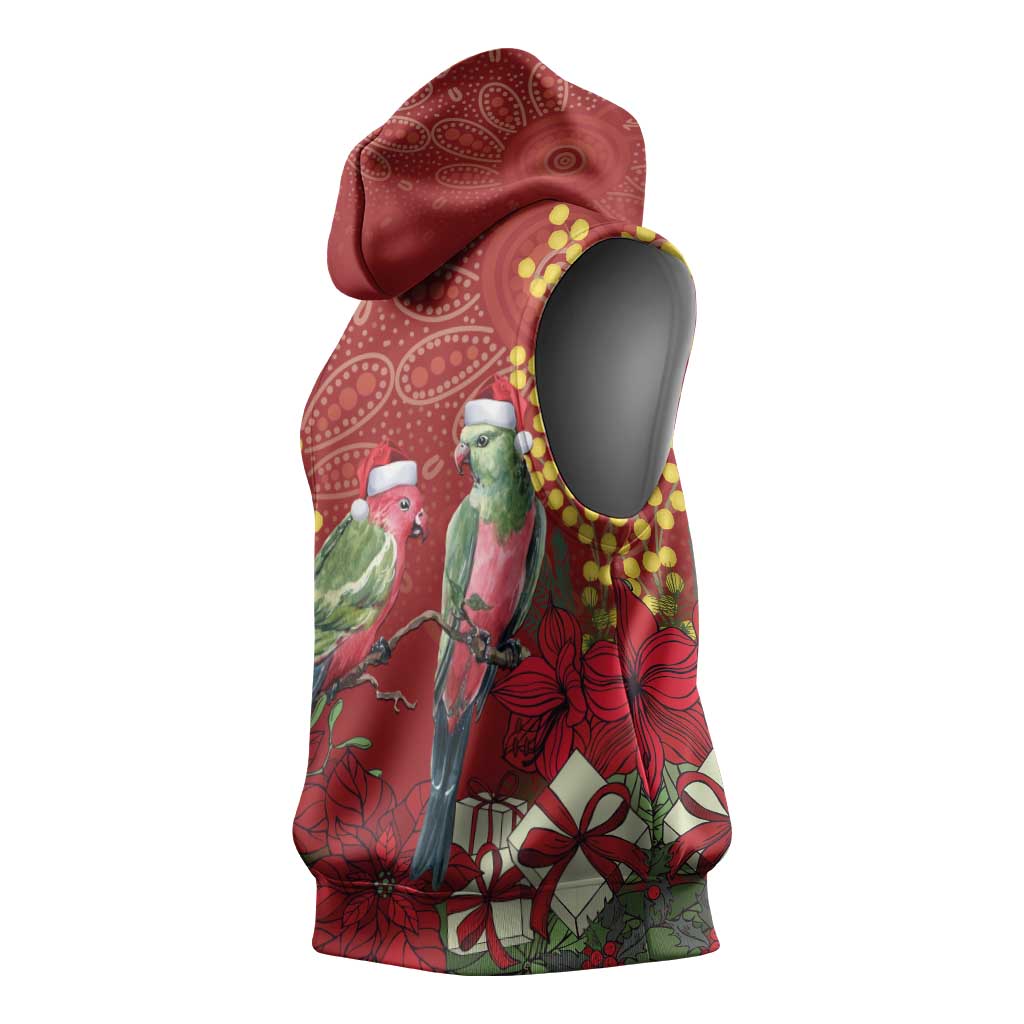 Merry Chrissie Australia King Parrots Sleeveless Hoodie Aboriginal Art - Aussie Hoodie