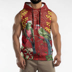 Merry Chrissie Australia King Parrots Sleeveless Hoodie Aboriginal Art - Aussie Hoodie