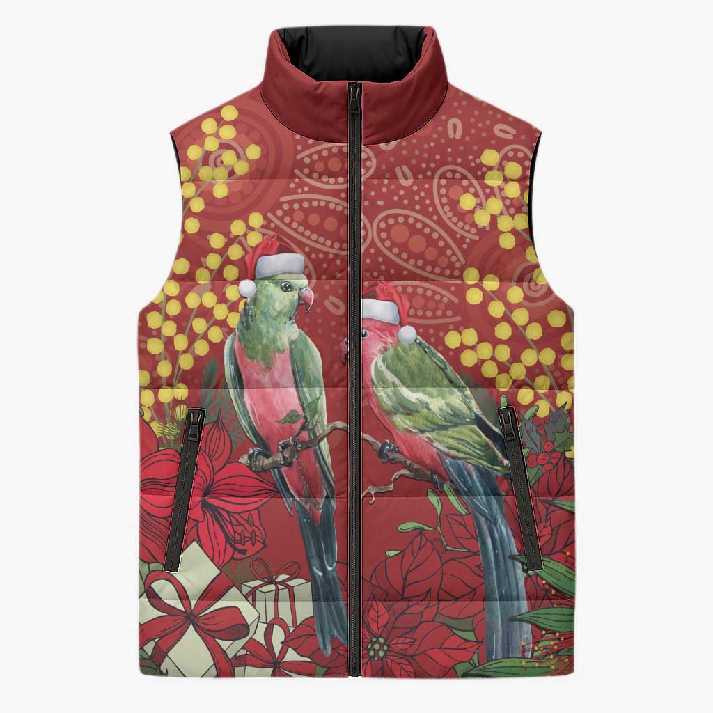 Merry Chrissie Australia King Parrots Sleeveless Puffer Jacket Aboriginal Art - Aussie Hoodie