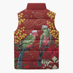 Merry Chrissie Australia King Parrots Sleeveless Puffer Jacket Aboriginal Art - Aussie Hoodie