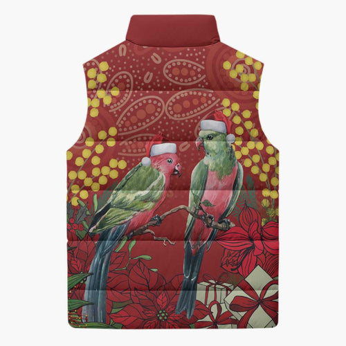 Merry Chrissie Australia King Parrots Sleeveless Puffer Jacket Aboriginal Art - Aussie Hoodie