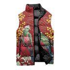 Merry Chrissie Australia King Parrots Sleeveless Puffer Jacket Aboriginal Art - Aussie Hoodie