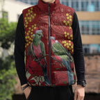 Merry Chrissie Australia King Parrots Sleeveless Puffer Jacket Aboriginal Art - Aussie Hoodie