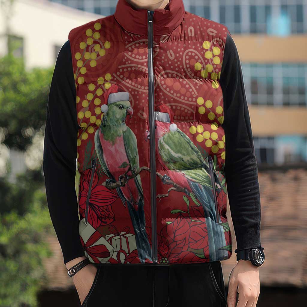 Merry Chrissie Australia King Parrots Sleeveless Puffer Jacket Aboriginal Art - Aussie Hoodie