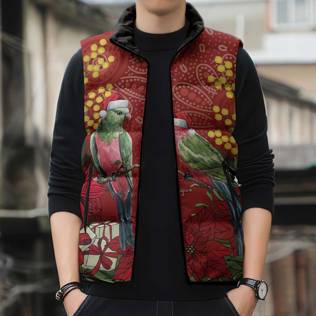Merry Chrissie Australia King Parrots Sleeveless Puffer Jacket Aboriginal Art - Aussie Hoodie