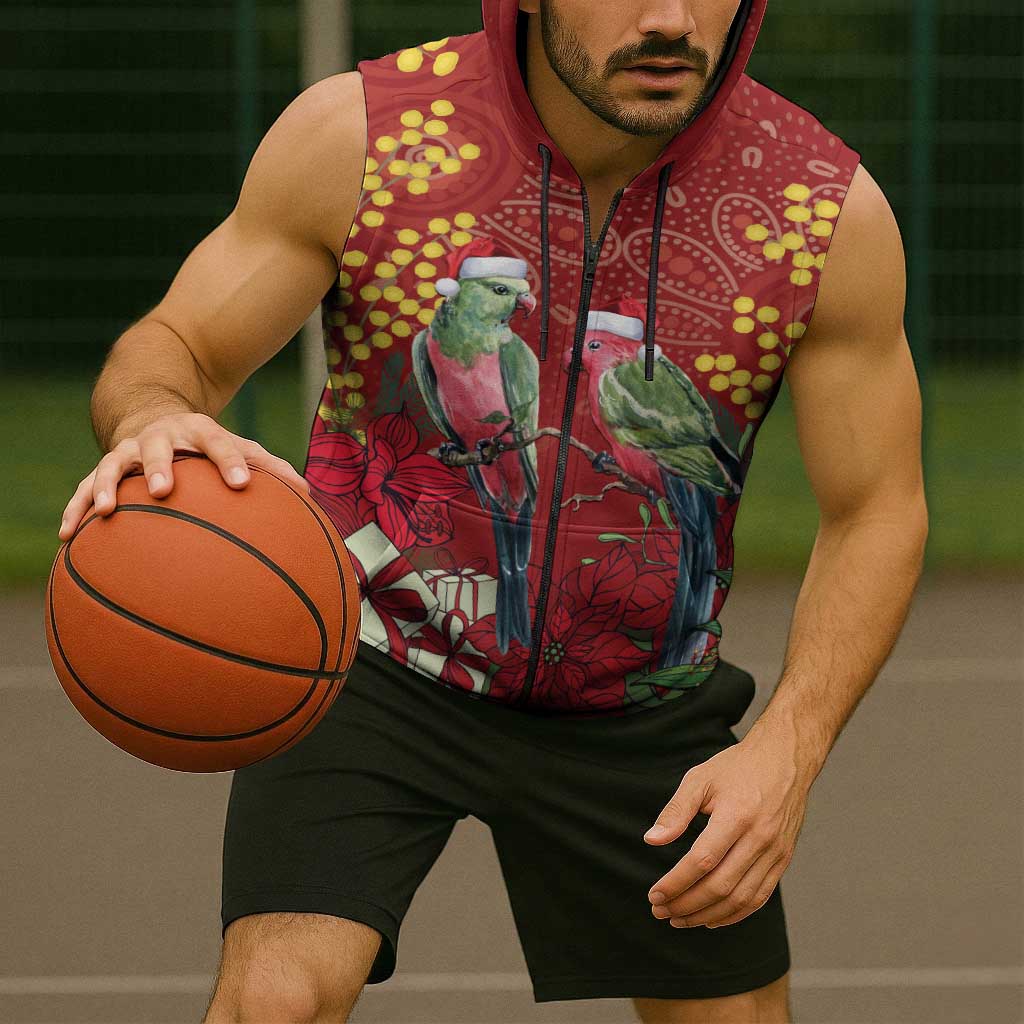 Merry Chrissie Australia King Parrots Sleeveless Zip Hoodie Aboriginal Art LT7