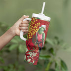 Merry Chrissie Australia King Parrots Tumbler With Handle Aboriginal Art - Aussie Hoodie