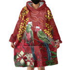 Merry Chrissie Australia King Parrots Wearable Blanket Hoodie Aboriginal Art - Aussie Hoodie
