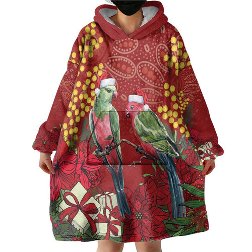 Merry Chrissie Australia King Parrots Wearable Blanket Hoodie Aboriginal Art - Aussie Hoodie