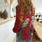 Merry Chrissie Australia King Parrots Women Casual Shirt Aboriginal Art - Aussie Hoodie