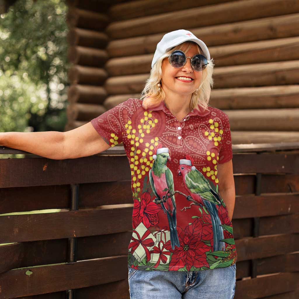 Merry Chrissie Australia King Parrots Women Polo Shirt Aboriginal Art - Aussie Hoodie