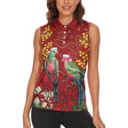 Merry Chrissie Australia King Parrots Women Sleeveless Polo Shirt Aboriginal Art - Aussie Hoodie