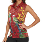 Merry Chrissie Australia King Parrots Women Sleeveless Polo Shirt Aboriginal Art - Aussie Hoodie