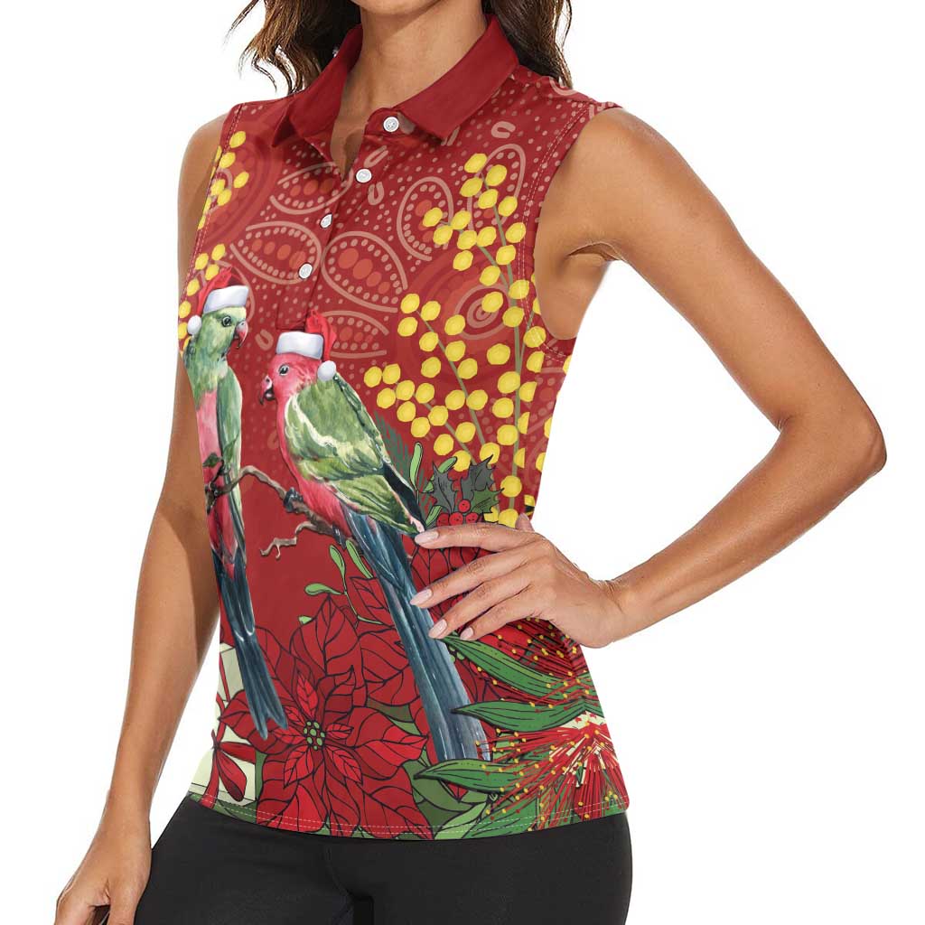 Merry Chrissie Australia King Parrots Women Sleeveless Polo Shirt Aboriginal Art - Aussie Hoodie